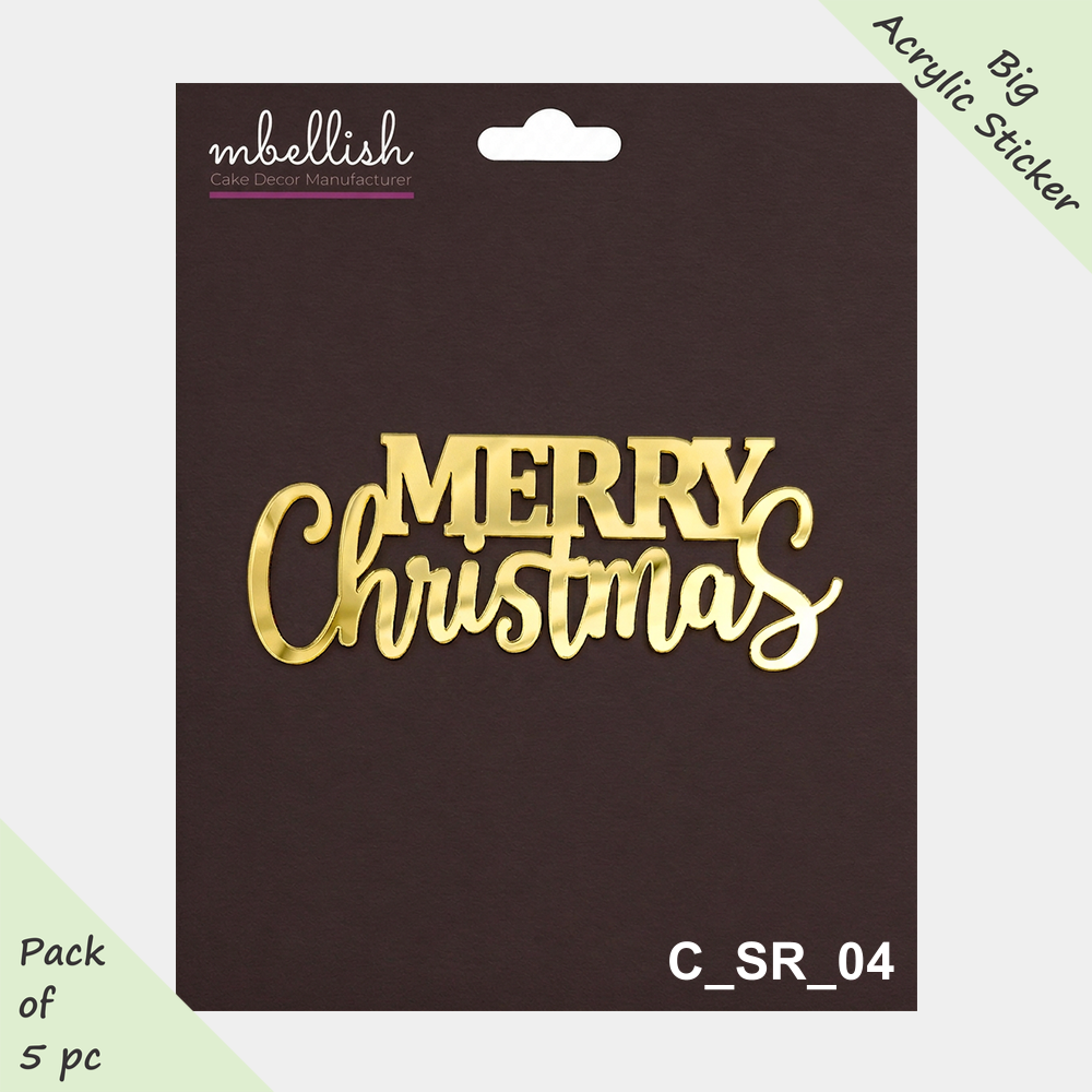 Merry Christmas Self-Adhesive Acrylic Sticker, Size -3.75/4 in ~, Pack of 5, SKU - C_SR_04