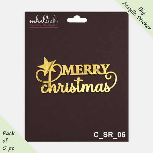 Merry Christmas Self-Adhesive Acrylic Sticker, Size -3.75/4 in ~, Pack of 5, SKU - C_SR_06