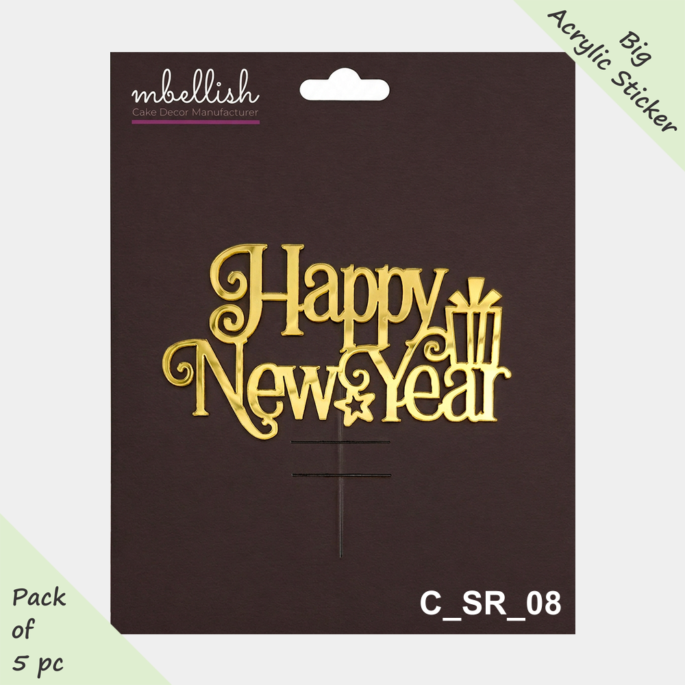 Happy New Year Self-Adhesive Acrylic Sticker, Size -3.75/4 in ~, Pack of 5, SKU - C_SR_08