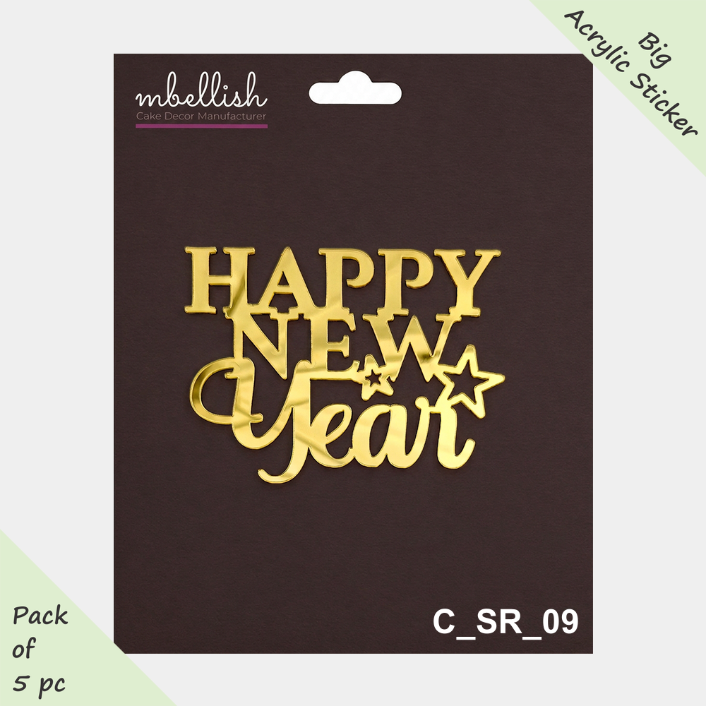 Happy New Year Self-Adhesive Acrylic Sticker, Size -3.75/4 in ~, Pack of 5, SKU - C_SR_09