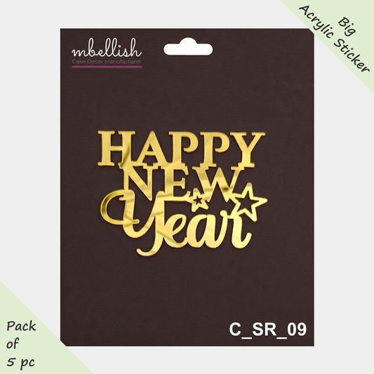 Happy New Year Self-Adhesive Acrylic Sticker, Size -3.75/4 in ~, Pack of 5, SKU - C_SR_09
