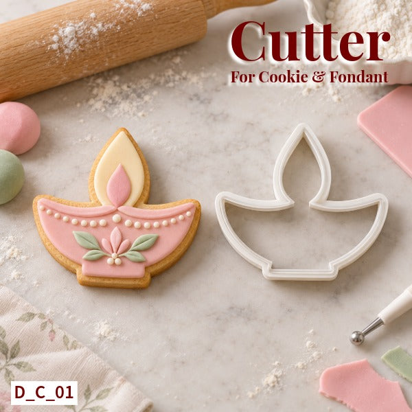 Diya Cutter Size - 3 Inch | Diwali Cookie & Fondant Cutter for Cake Decoration. SKU - D_C_01