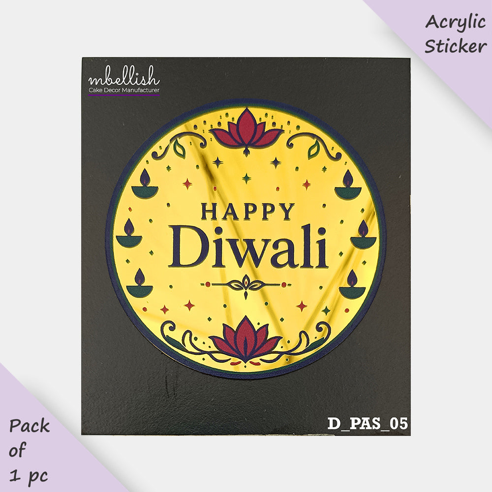 Printed Acrylic Diwali Stickers, Small Size (3 inches ~), Pack of 1. SKU - D_PAS_05