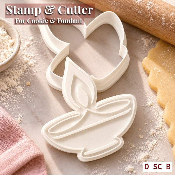 Diya Stamp & Cutter Set Size - 3 Inch | Cut, Stamp & Create Detailed Festive Cookies. SKU-D_SC_B