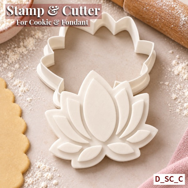 Lotus Stamp & Cutter Set Size - 3 Inch | Cut, Stamp & Create Detailed Festive Cookies. SKU-D_SC_C