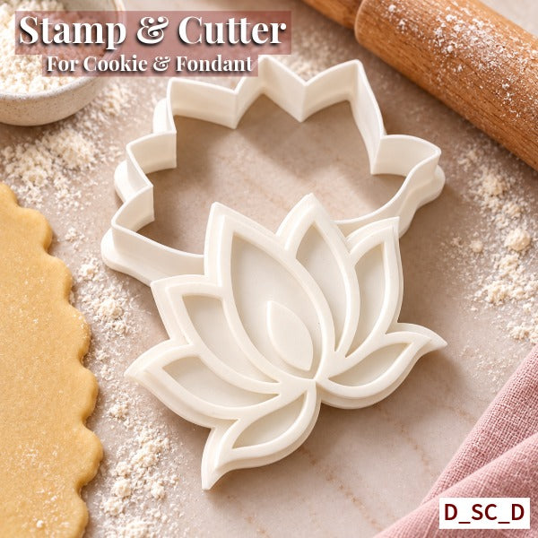 Lotus Stamp & Cutter Set Size - 3 Inch | Cut, Stamp & Create Detailed Festive Cookies. SKU-D_SC_D