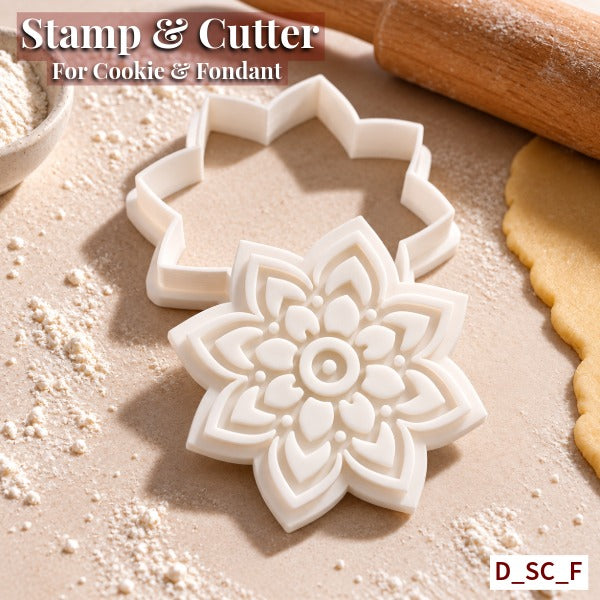 Rangoli Stamp & Cutter Set Size - 3 Inch | Cut, Stamp & Create Detailed Festive Cookies. SKU-D_SC_F