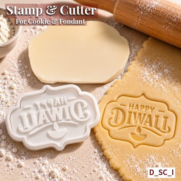 Happy Diwali Labh Stamp & Cutter Set Size - 3.25 Inch | Cut, Stamp & Create Detailed Festive Cookies. SKU-D_SC_I