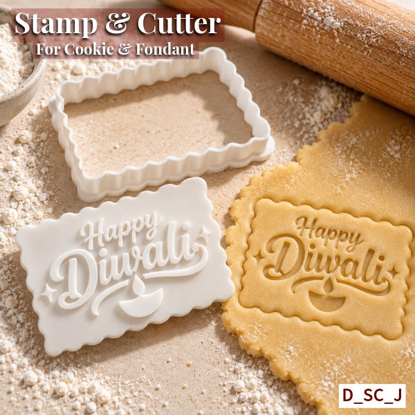 Happy Diwali Labh Stamp & Cutter Set Size - 3.25 Inch | Cut, Stamp & Create Detailed Festive Cookies. SKU-D_SC_J