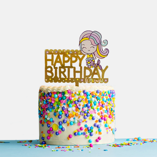 Happy Birthday Acrylic Cake Topper Mermaid Under the sea, Size - Medium, SKU-TR10466