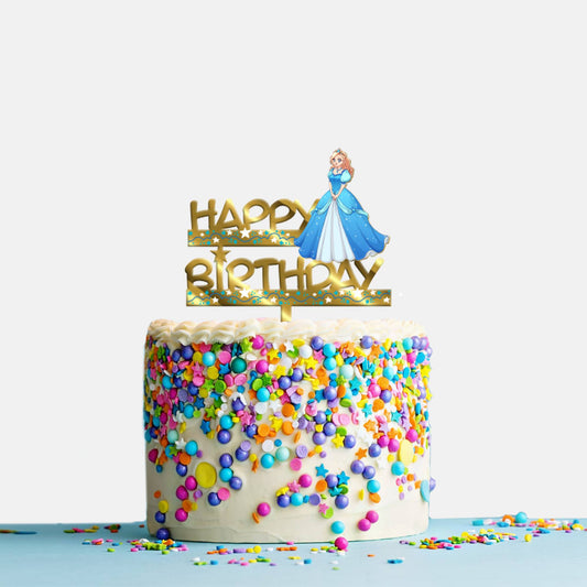 Happy Birthday Acrylic Cake Topper Princess Cinderella, Size - Medium SKU-TR10467