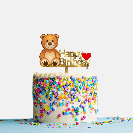 Happy Birthday Acrylic Cake Topper Teddy Bear, Size - Medium SKU-TR10472