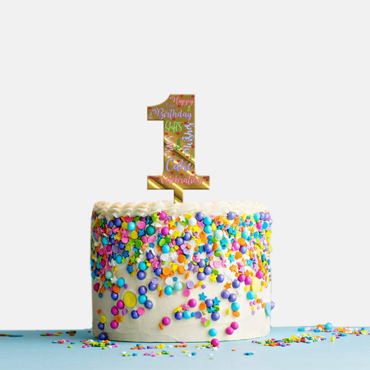 Happy Birthday Acrylic Cake Topper Rainbow 1st Birthday, Size - Medium SKU-TR10474