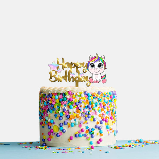 Happy Birthday Acrylic Cake Topper Rainbow Baby Unicorn, Size - Medium SKU-TR10476