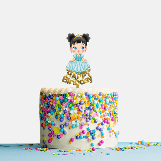 Happy Birthday Acrylic Cake Topper Princess, Size - Medium, SKU-TR10478