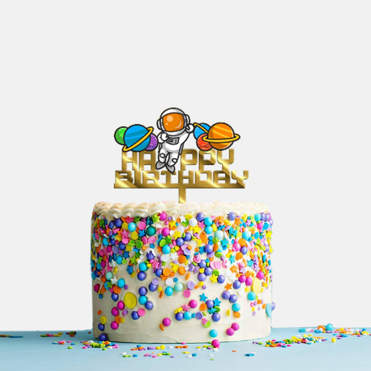 Happy Birthday Acrylic Cake Topper Astronaut in Space, Size - Medium, SKU-TR10480