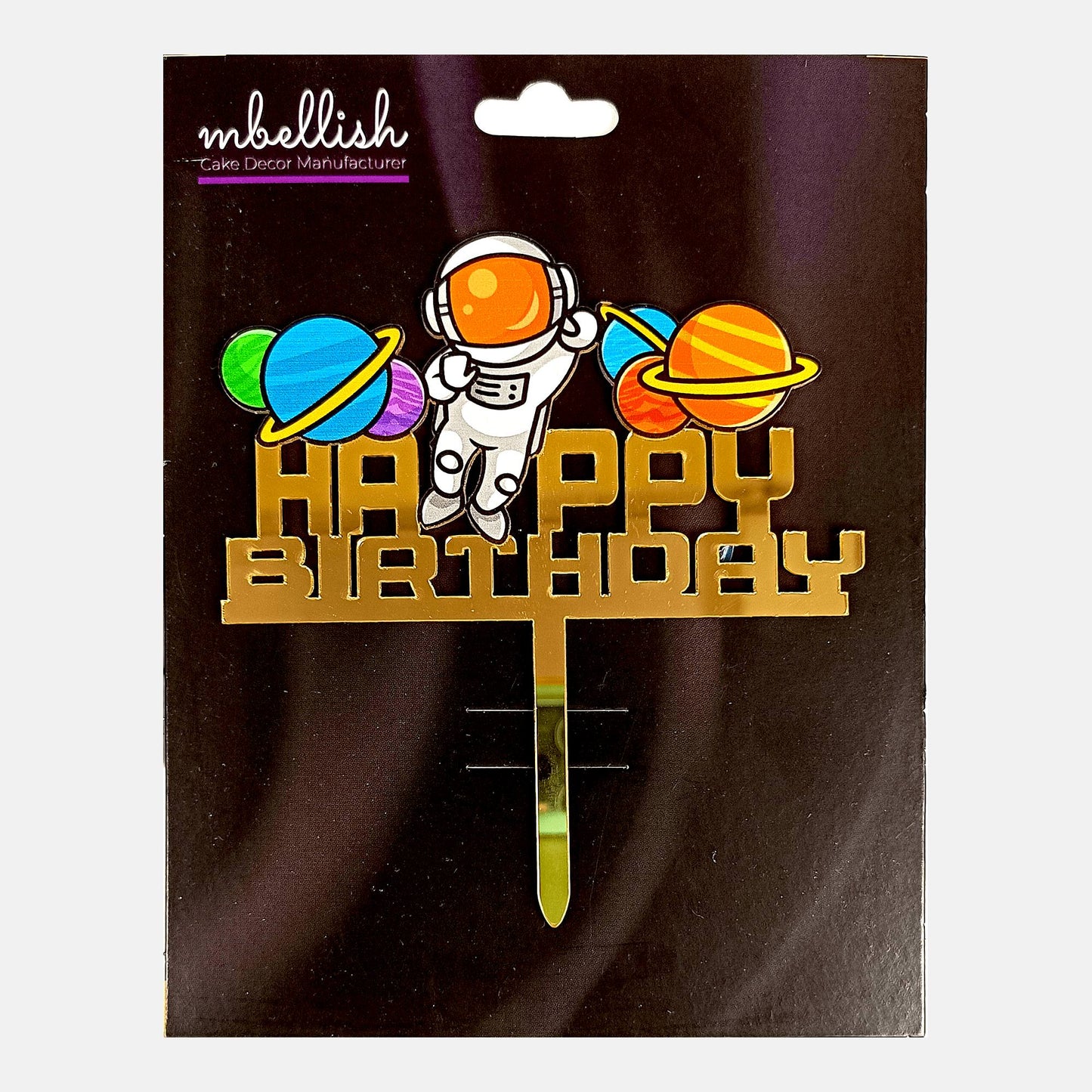 Happy Birthday Acrylic Cake Topper Astronaut in Space, Size - Medium, SKU-TR10480