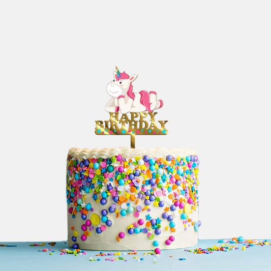 Happy Birthday Acrylic Cake Topper Unicorn, Size - Medium, SKU-TR10485
