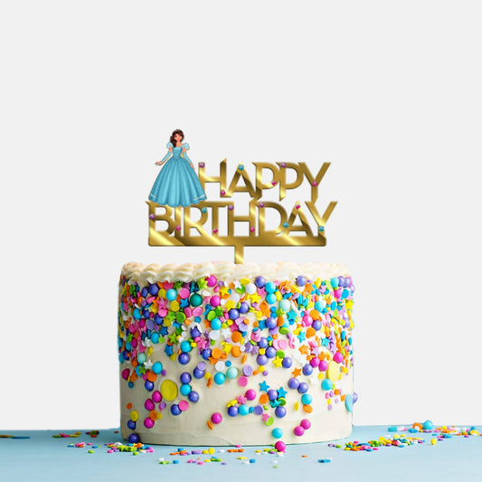 Happy Birthday Acrylic Cake Topper Princess, Size - Medium, SKU-TR10486