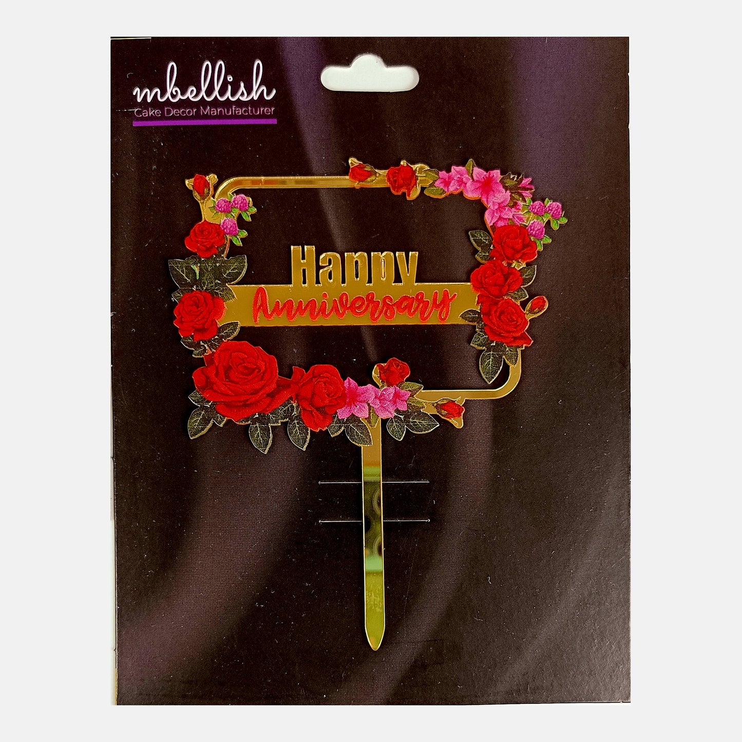 Happy Anniversary Acrylic Cake Topper Frame Floral, Size - Medium, SKU-TR10490