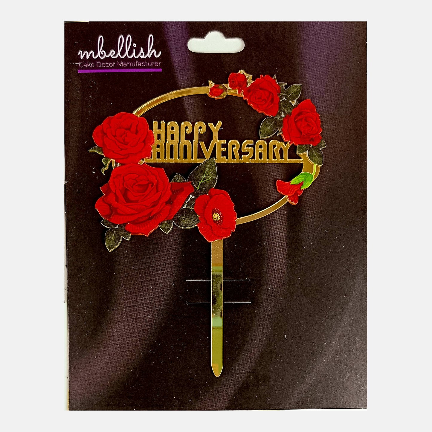 Happy Anniversary Acrylic Cake Topper Frame Floral, Size - Medium, SKU-TR10491