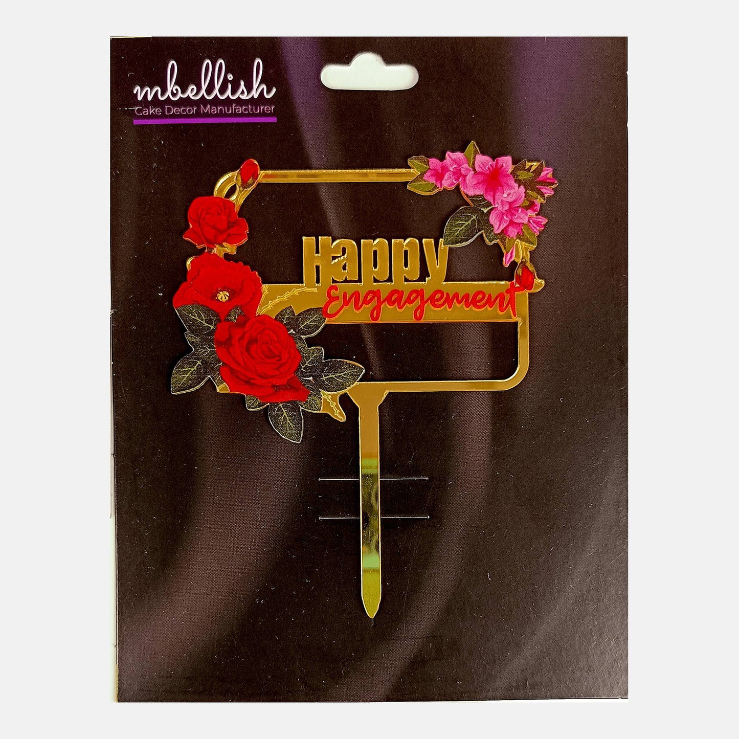 Happy Engagement Acrylic Cake Topper Frame Floral, Size - Medium, SKU-TR10492