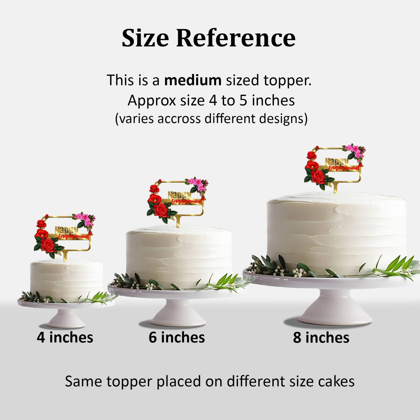 Happy Engagement Acrylic Cake Topper Frame Floral, Size - Medium, SKU-TR10492