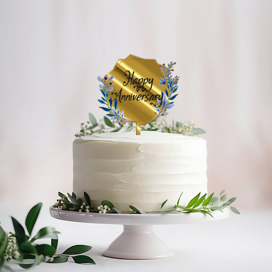 Happy Anniversary Acrylic Cake Topper Frame Floral, Size - Medium, SKU-TR10493