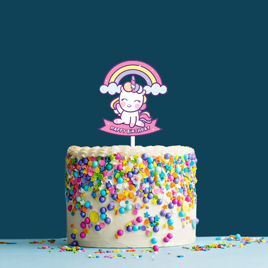 Happy Birthday Acrylic Cake Topper Unicorn Rainbow, Size - Medium, SKU-TR10496