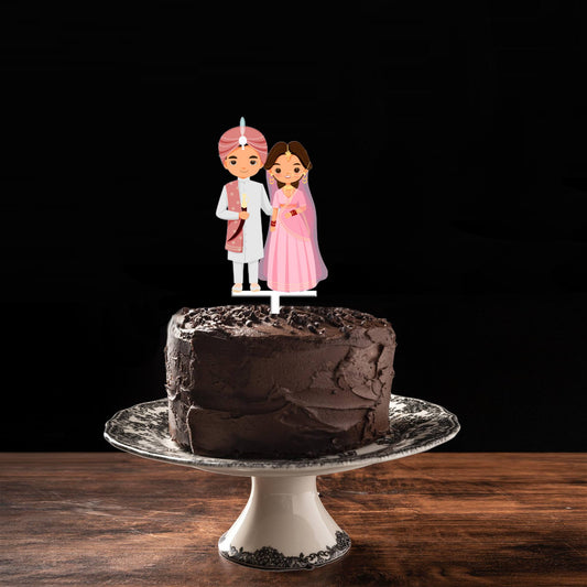 Couples Acrylic Cake Topper Indian, Size - Medium, SKU-TR10497