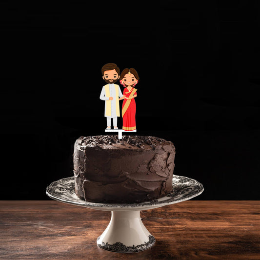 Couples Acrylic Cake Topper Indian, Size - Medium, SKU-TR10498