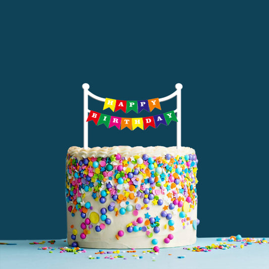 Happy Birthday Acrylic Cake Topper Bunting, Size - Medium, SKU-TR10499