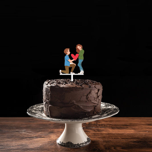 Couples Propose Engagement Acrylic Cake Topper, Size - Medium, SKU-TR10500