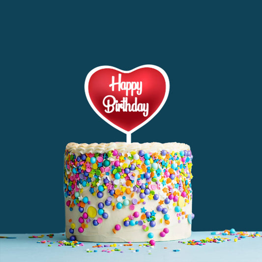 Happy Birthday Acrylic Cake Topper Heart, Size - Medium, SKU-TR10501