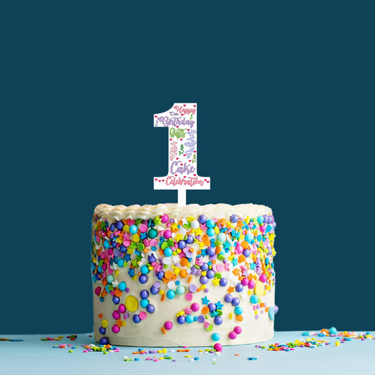 One First Birthday Acrylic Cake Topper, Size - Medium, SKU-TR10503