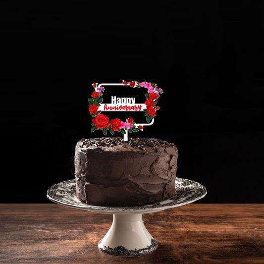 Happy Engagement Frame Floral Acrylic Cake Topper, Size - Medium, SKU-TR10505