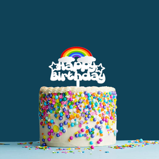 Happy Birthday Acrylic Cake Topper Rainbow, Size - Medium, SKU-TR10516