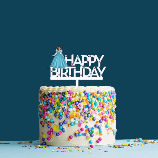 Happy Birthday Acrylic Cake Topper Princess, Size - Medium, SKU-TR10517