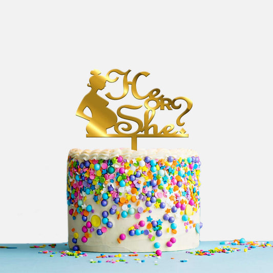 He or She Acrylic Cake Topper, Size - Medium, Pack of 1, SKU-TR10547