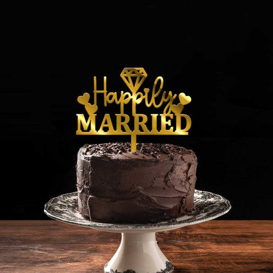 Happily Married Acrylic Cake Topper, Size - Medium, Pack of 1, SKU-TR10559