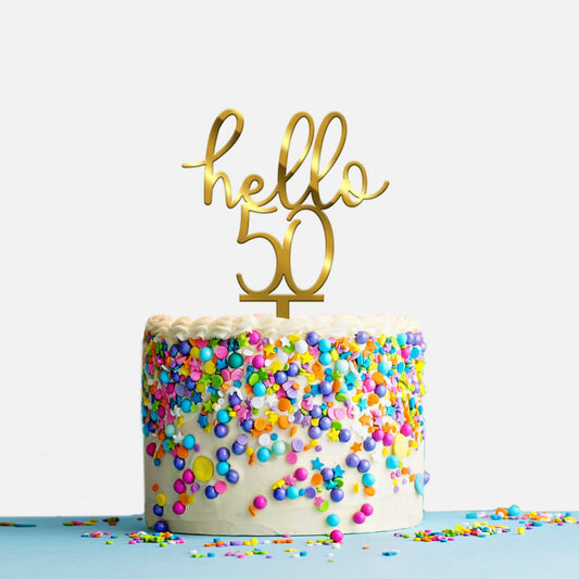 Hello 50 Arcrylic Cake Topper, Size - Medium, Pack of 1, SKU-TR10716
