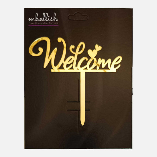 Welcome Acrylic Cake Topper Heart, Size - Medium, SKU-TR10728