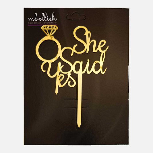 She Said Yes Arcrylic Cake Topper, Size - Medium, Pack of 1, SKU-TR10747