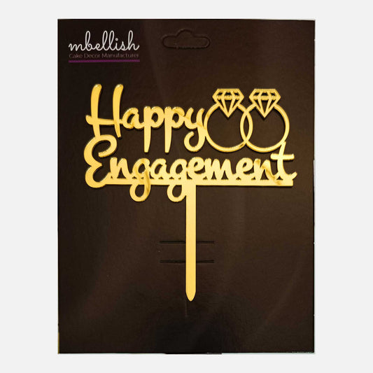 Happy Engagement Arcrylic Cake Topper Ring, Size - Medium, Pack of 1, SKU-TR10761