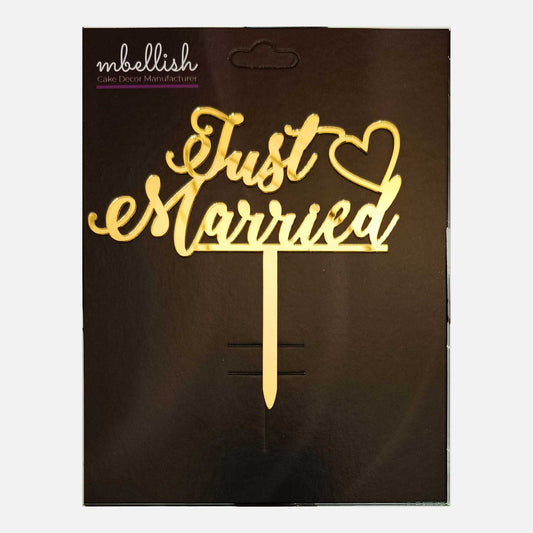 Just Married Arcrylic Cake Topper Heart, Size - Medium, Pack of 1, SKU-TR10783