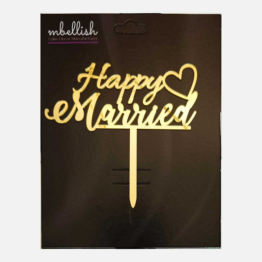 Happy Married Arcrylic Cake Topper, Size - Medium, Pack of 1, SKU-TR10784
