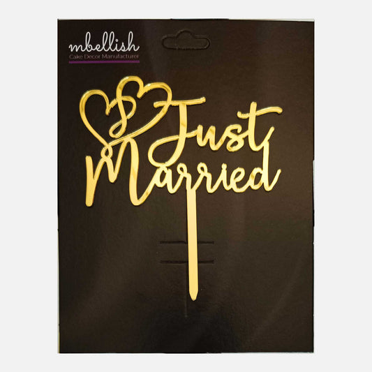 Just Married Arcrylic Cake Topper Heart, Size - Medium, Pack of 1, SKU-TR10791