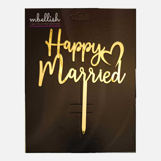 Happy Married Arcrylic Cake Topper Heart, Size - Medium, Pack of 1, SKU-TR10793