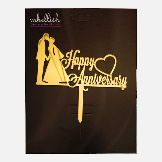 Happy Anniversary Acrylic Cake Topper Rose, Size - Medium, Pack of 1, SKU-TR10798