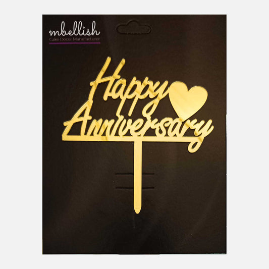 Happy Anniversary Acrylic Cake Topper Heart, Size - Medium, Pack of 1, SKU-TR10810